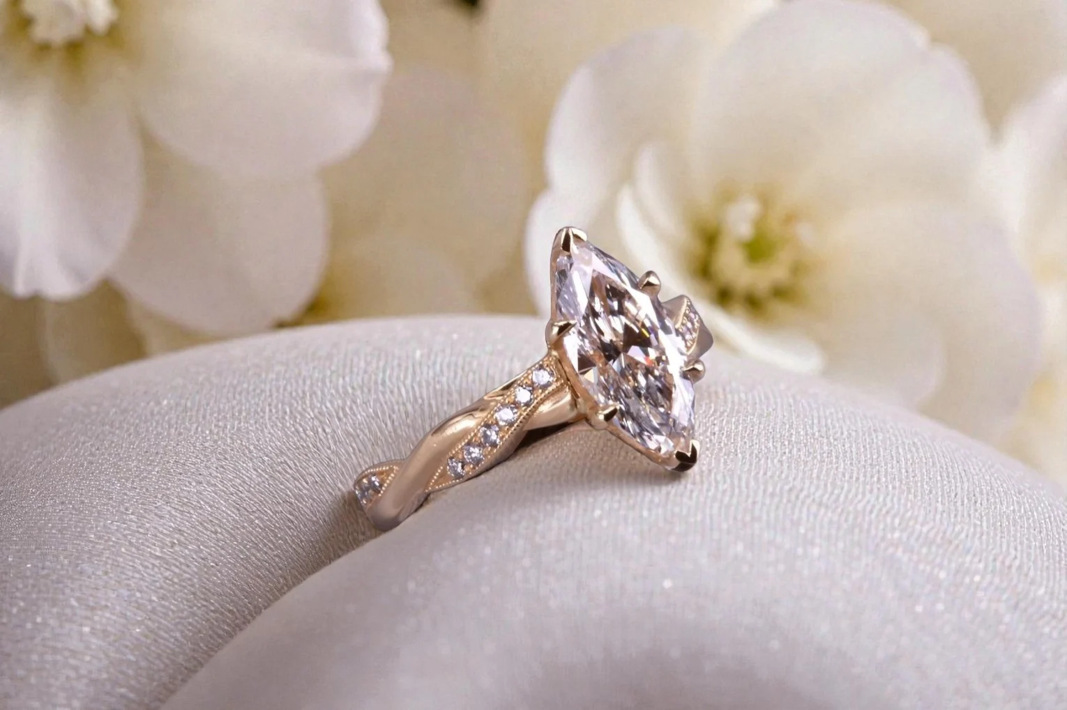Custom marquise diamond ring for couples in Del Mar