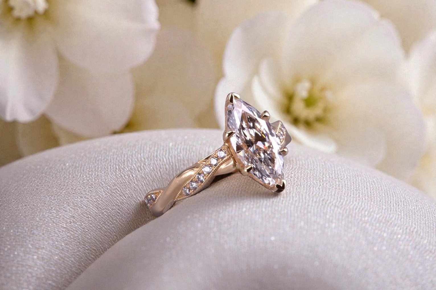 Custom marquise diamond ring for couples in Del Mar